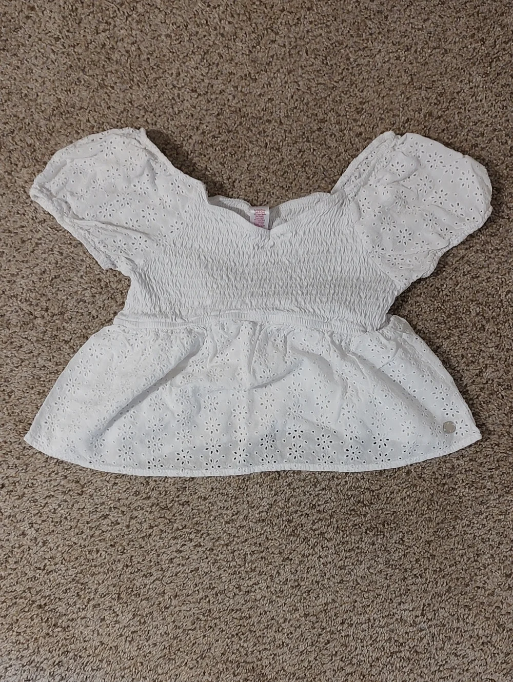 Girls Justice White Eyelet Smocked Peplum Top